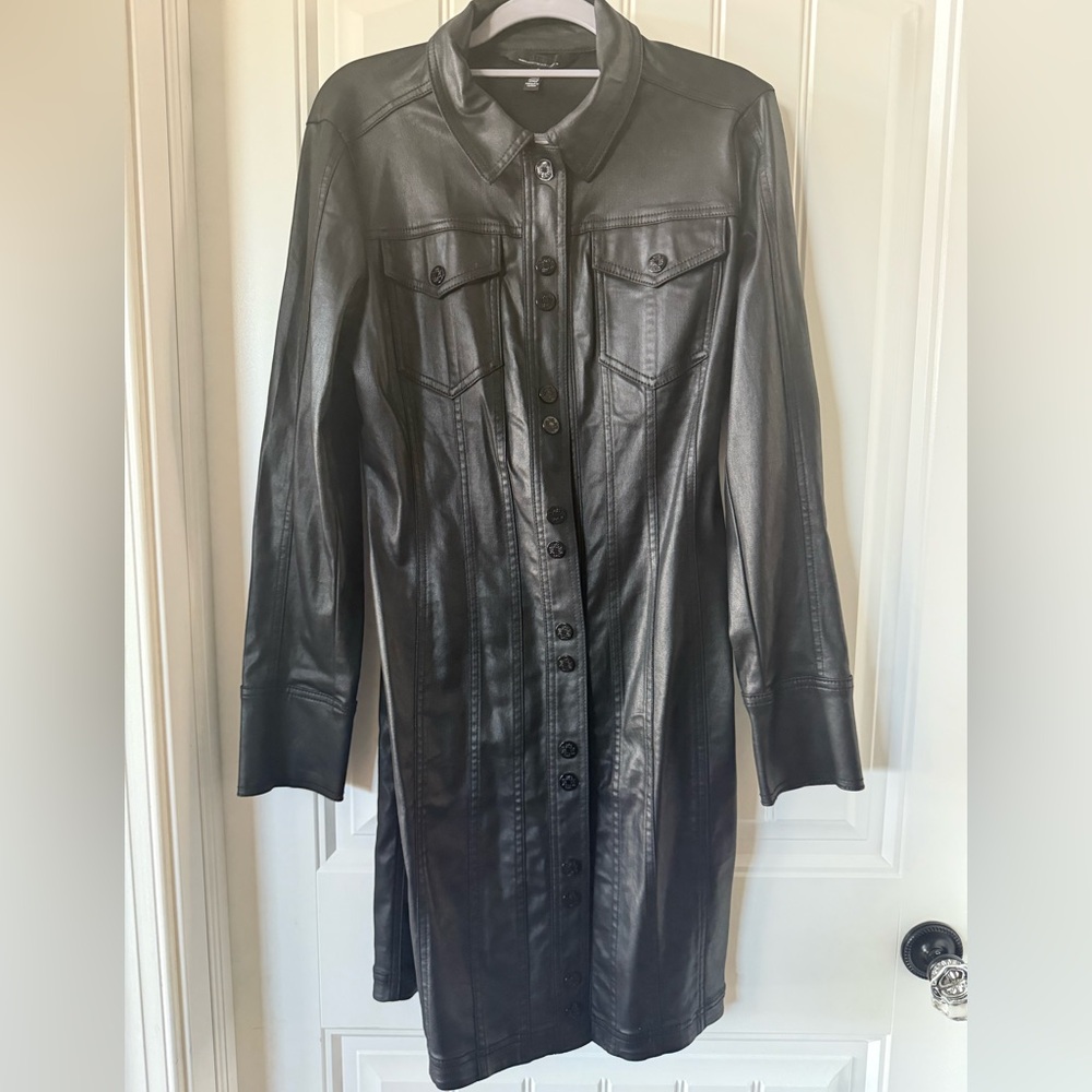 White House Black Market  black waxed Denim dress/shacket. Size 6 NWOT